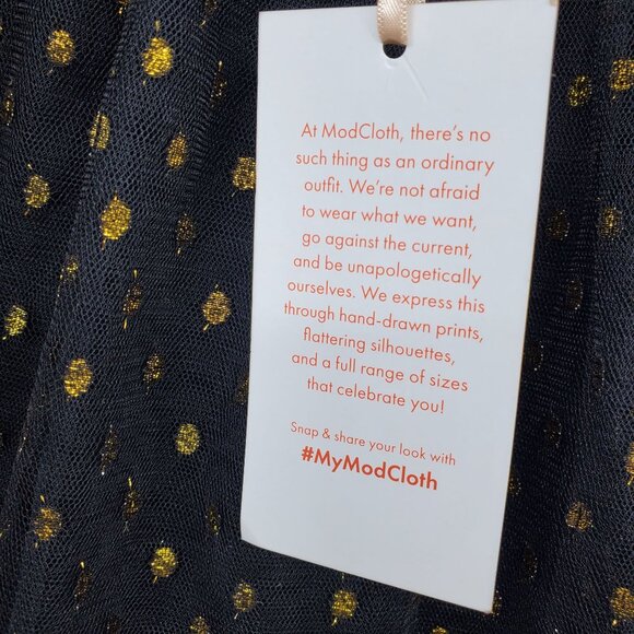 NWT Modcloth Women's Tulle Black and Gold Polka Dot Pull On Skirt XS - Picture 5 of 8